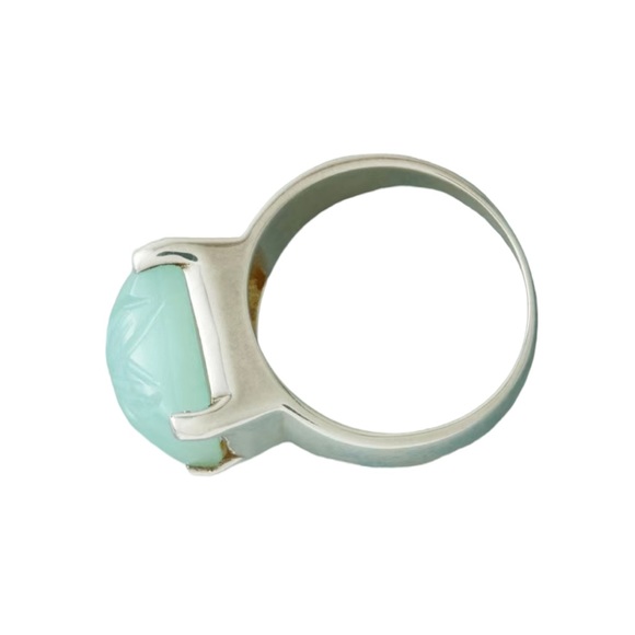 Sterling Silver Ring with Pale Green Square Stone - Picture 2 of 6